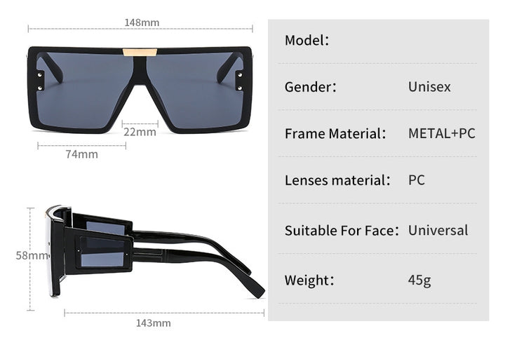 CCspace Women's Full Rim Oversized Square Resin Frame Sunglasses 46661 Sunglasses CCspace Sunglasses