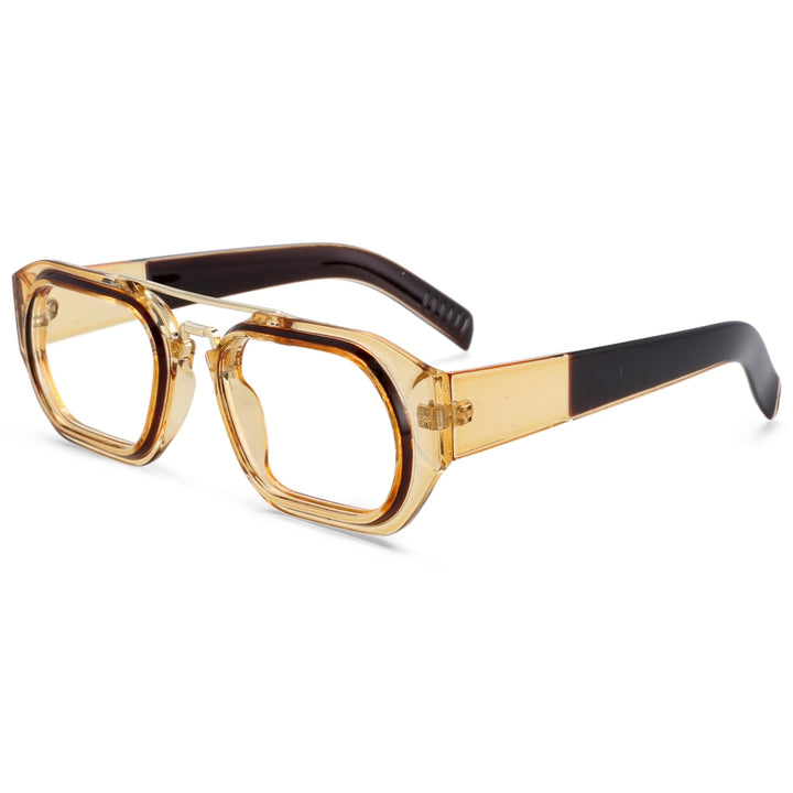CCspace Unisex Full Rim Square Resin Double Bridge Punk Frame Eyeglasses 53095 Full Rim CCspace tea