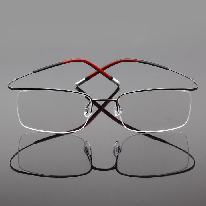 Hdcrafter Unisex Eyeglasses Rectangle Titanium Semi Rim 9256 Rimless Hdcrafter Eyeglasses
