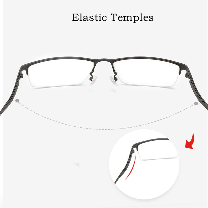 Yimaruili Men's Semi Rim Titanium Rectangular Frame Eyeglasses HT0186 Semi Rim Yimaruili Eyeglasses