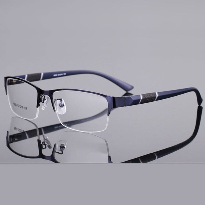 Unisex Half Rim Alloy Tr 90 Temple Eyeglasses 2531 Semi Rim Bclear Blue