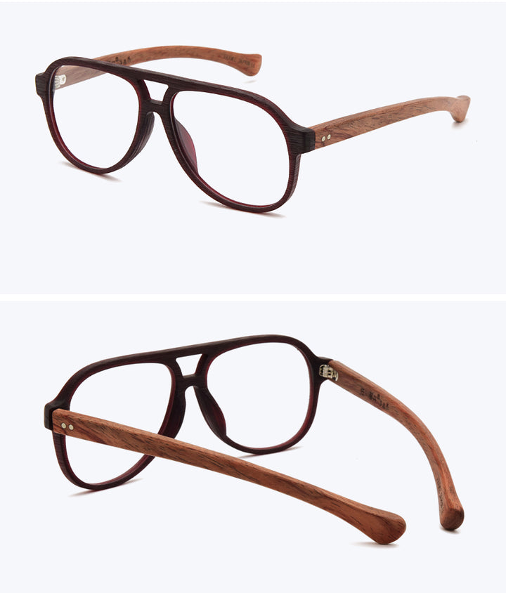 Hdcrafter Unisex Full Rim Double Bridge Round Wood Frame Eyeglasses 7428d Full Rim Hdcrafter Eyeglasses