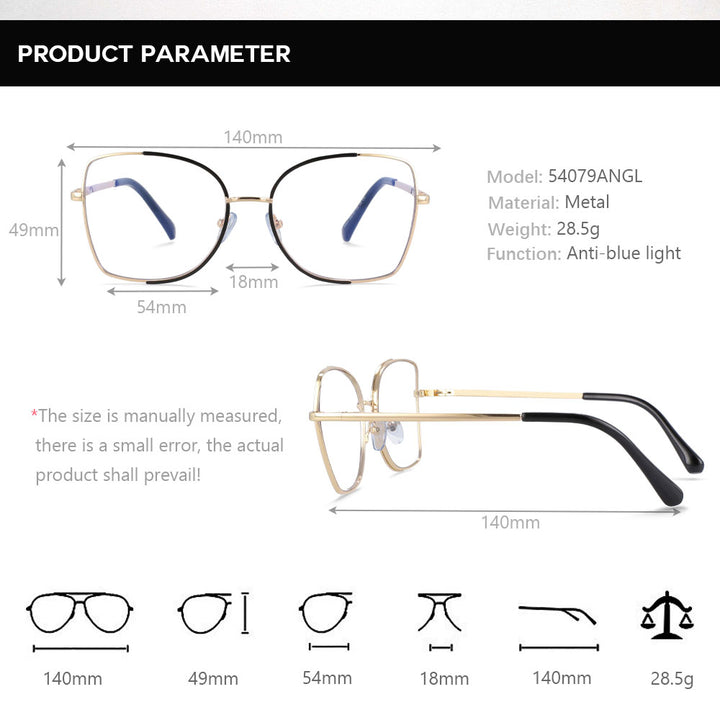 CCspace Unisex Semi Rim Square Alloy Frame Eyeglasses 54079 Semi Rim CCspace