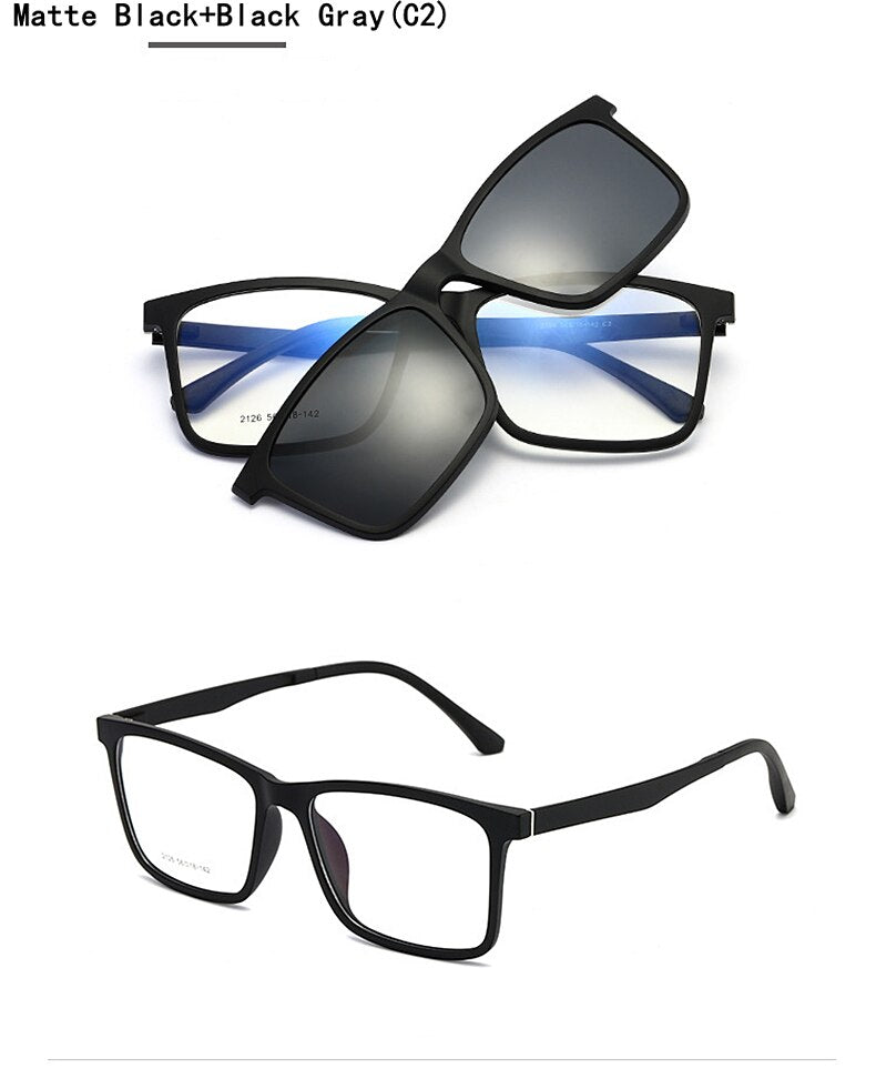 Yimaruili Men's Full Rim TR 90 Resin Frame Eyeglasses Polarized Clip On Sunglasses  2126 With Clip Ons Yimaruili Eyeglasses