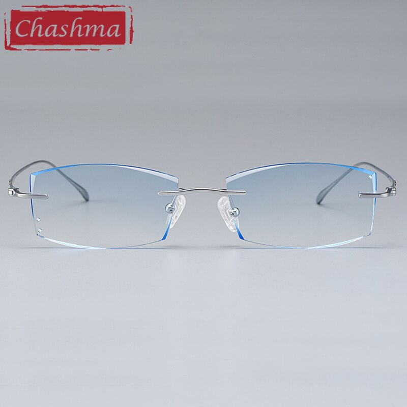 Chashma Ottica Unisex Rimless Rectangle Titanium Eyeglasses Tinted Lenses 9083 Rimless Chashma Ottica   