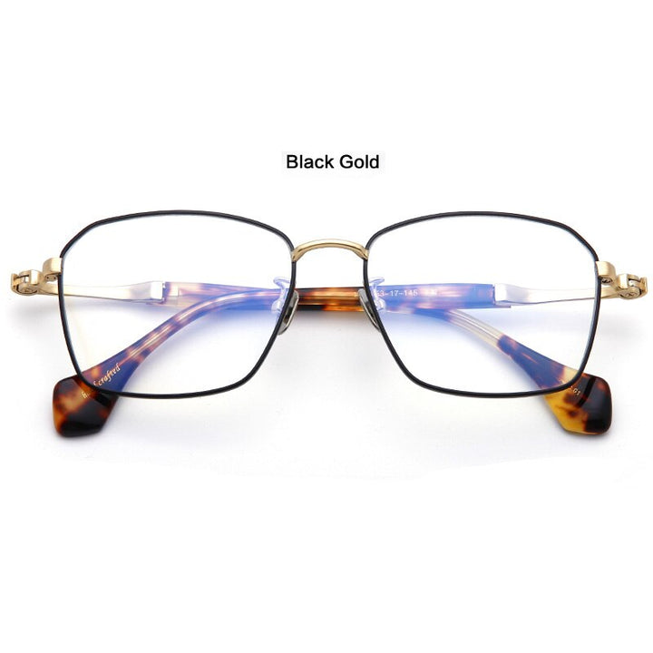 Muzz Unisex Full Rim Square Hand Crafted Titanium Acetate Frame Eyeglasses M1065 Full Rim Muzz Black Gold