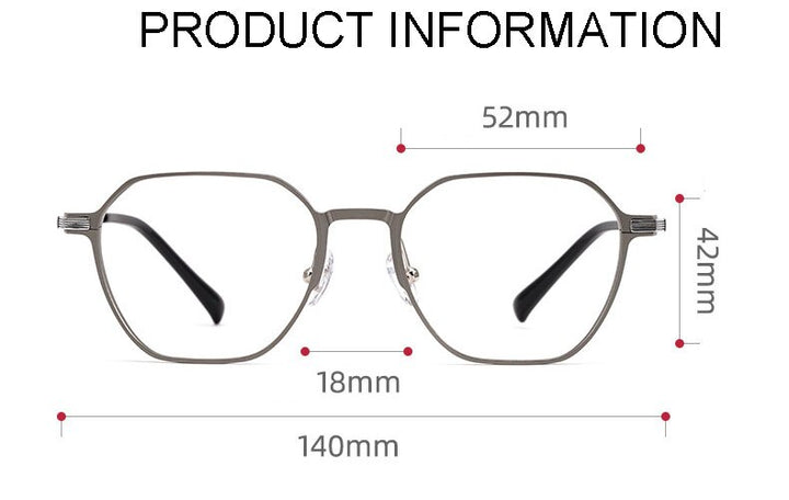 Handoer Unisex Full Rim Polygonal Square Aluminum Magnesium Alloy Eyeglasses 5052 Full Rim Handoer