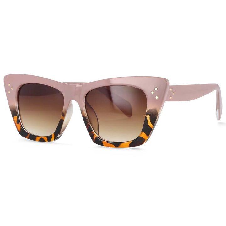 CCspace Women's Full Rim Cat Eye Rivet Acetate Frame Sunglasses 54001 Sunglasses CCspace Sunglasses khaki-leopard
