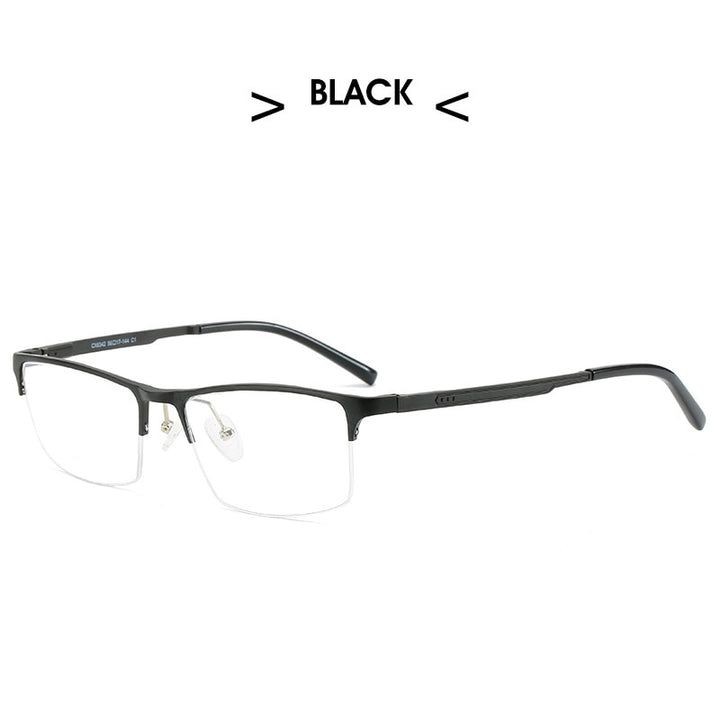 Hdcrafter Men's Semi Rim TR 90 Titanium Alloy Square Frame Eyeglasses P6342 Semi Rim Hdcrafter Eyeglasses black