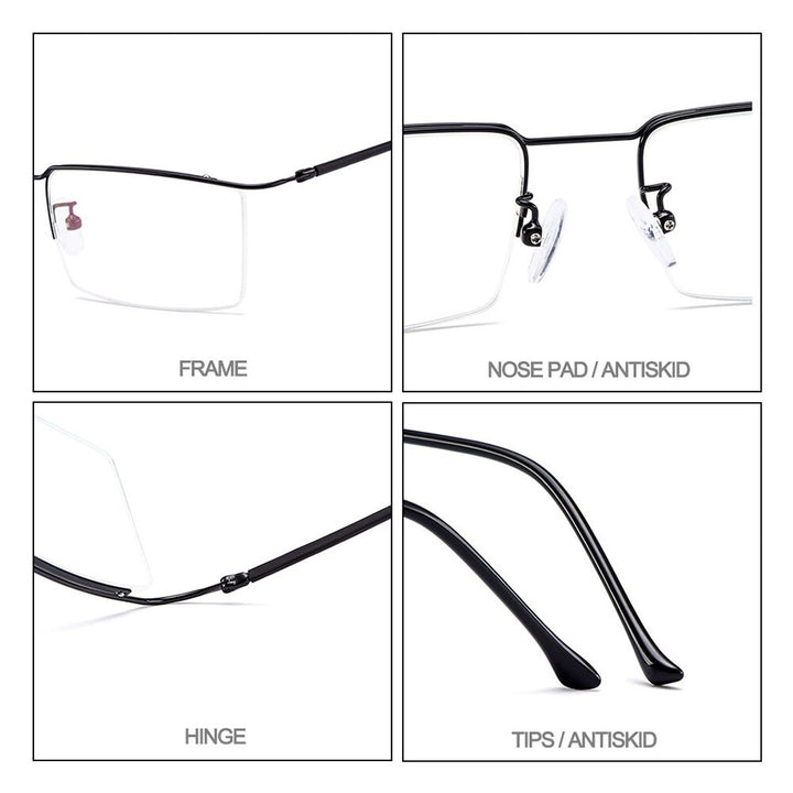 Gmei Men's Semi Rim Square Titanium Alloy Eyeglasses Y2533 Semi Rim Gmei Optical