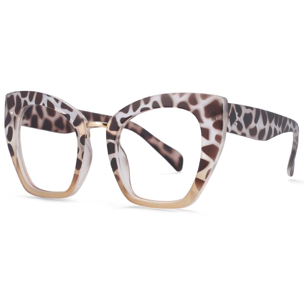 CCspace Unisex Full Rim Oversized Cat Eye Resin Frame Eyeglasses 54045 Full Rim CCspace leopard B