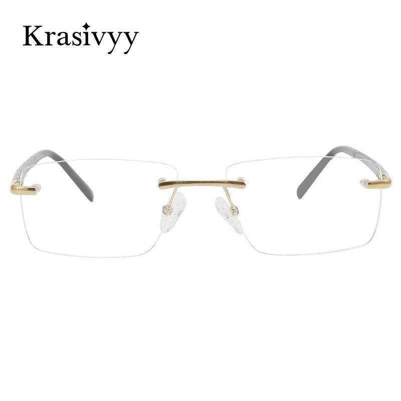 Krasivyy Unisex Rimless Square Titanium Wood Eyeglasses Kr16069 Rimless Krasivyy