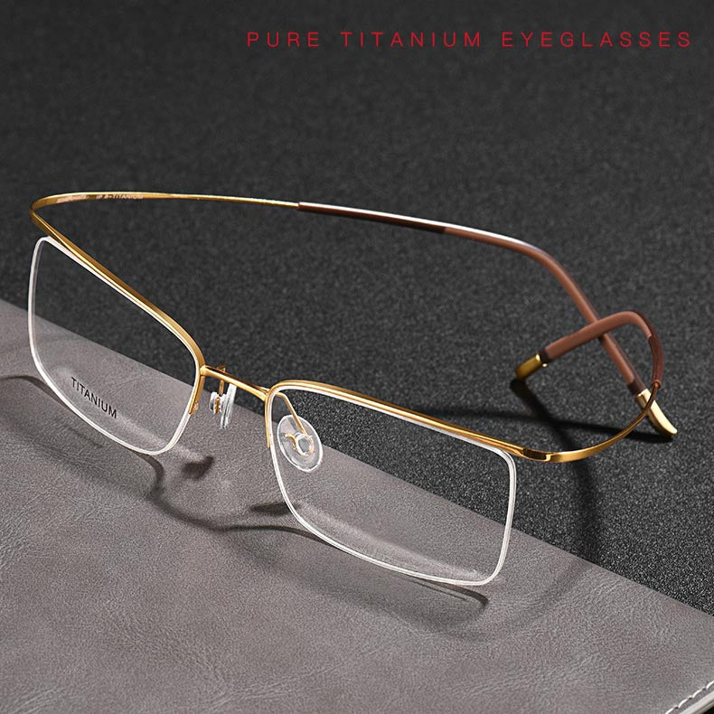 Hdcrafter Unisex Semi Rim Rectangle Titanium Frame Eyeglasses 9256 Semi Rim Hdcrafter Eyeglasses