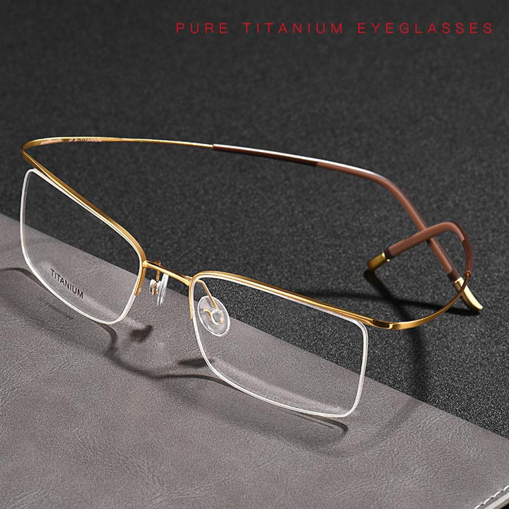 Hdcrafter Unisex Semi Rim Rectangle Titanium Frame Eyeglasses 9256 Semi Rim Hdcrafter Eyeglasses