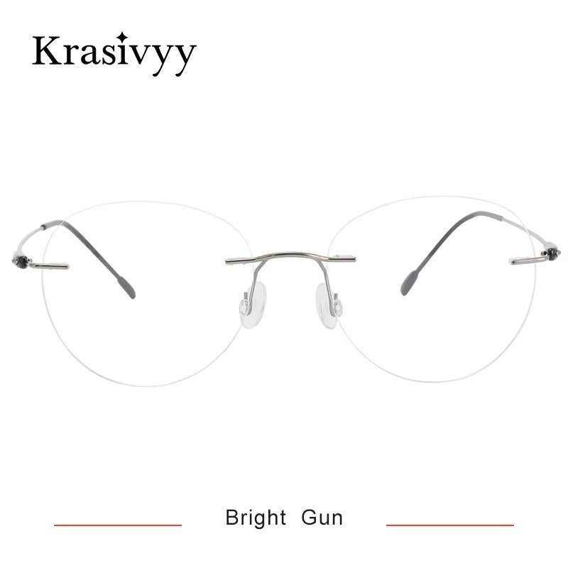 Krasivyy Unisex Rimless Round Titanium Eyeglasses Kr16072 Rimless Krasivyy Bright Gun