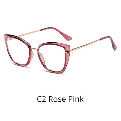 Ralferty Women's Eyeglasses Cat Eye TR90 Anti Blue Light D605 Full Rim Ralferty C2 Rose Pink