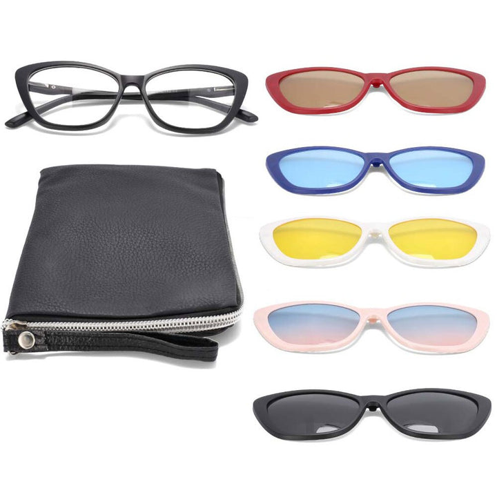 CCspace Unisex Full Rim Cat Eye Tr 90 Titanium Eyeglasses Clip On Sunglasses 53880 With Clip Ons CCspace Default Title