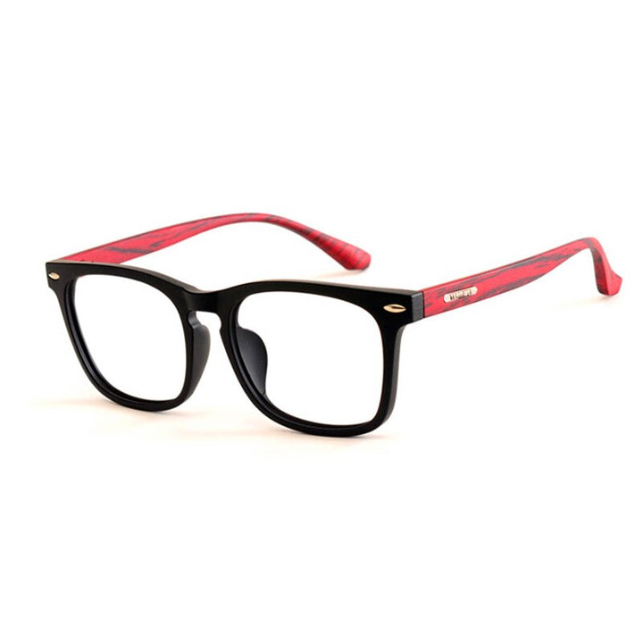 Yimaruili Unisex Full Rim Imitation Wood Resin Frame Eyeglasses 98028 Full Rim Yimaruili Eyeglasses Black Red