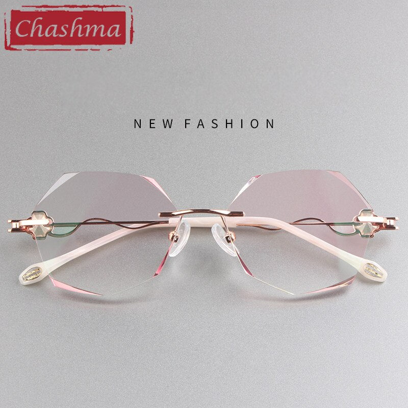 Chashma Women's Rimless Flat Top Polygon Titanium Eyeglasses 88050 Rimless Chashma