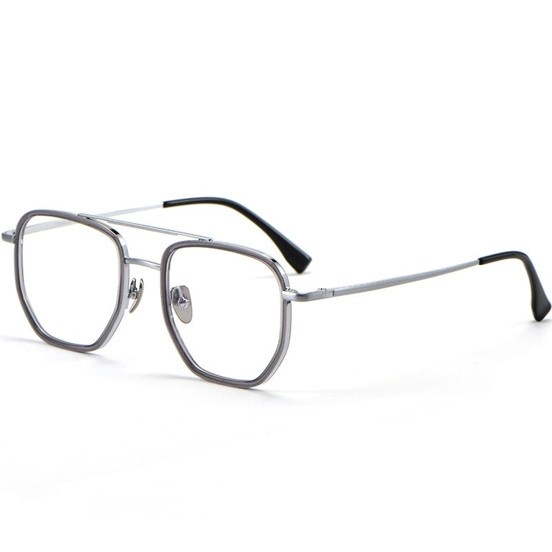 Yimaruili Unisex Full Rim Double Bridge β Titanium Frame Eyeglasses L1361 Full Rim Yimaruili Eyeglasses Silver