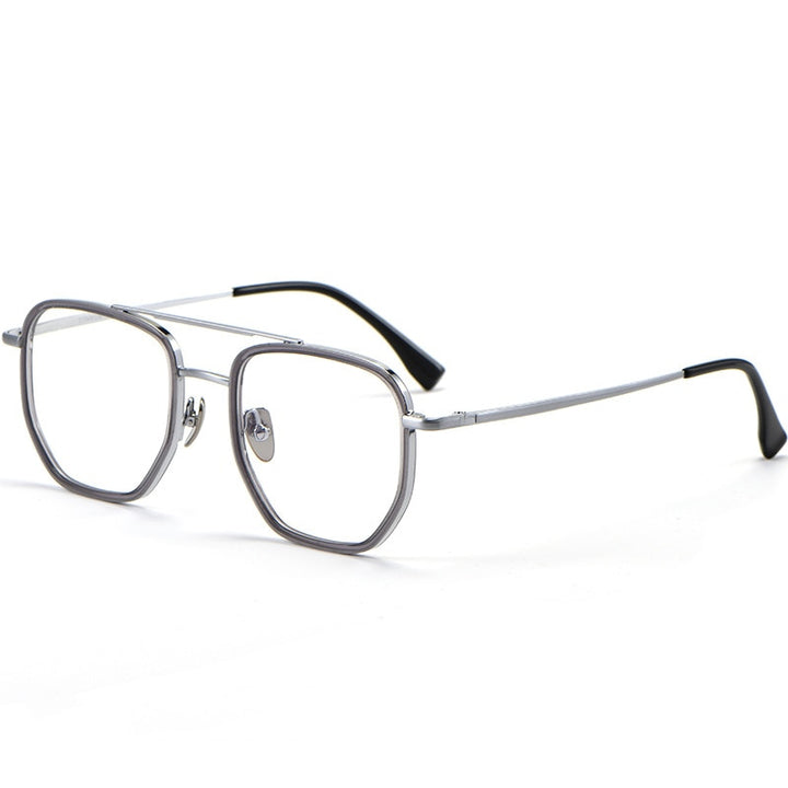 Yimaruili Unisex Full Rim Double Bridge β Titanium Frame Eyeglasses L1361 Full Rim Yimaruili Eyeglasses Silver