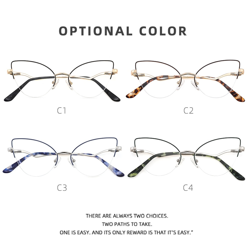 Laoyehui Women's Semi Rim Cat Eye Alloy Frame Reading Glasses 84511 Reading Glasses Laoyehui