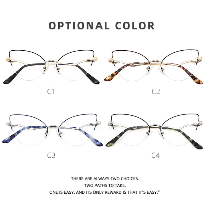 Laoyehui Women's Semi Rim Cat Eye Alloy Frame Reading Glasses 84511 Reading Glasses Laoyehui