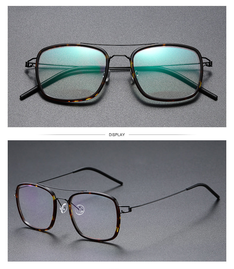 Gatenac Unisex Full Rim Square Titanium Alloy Screwless Double Bridge Frame Eyeglasses Gxyj690 Full Rim Gatenac