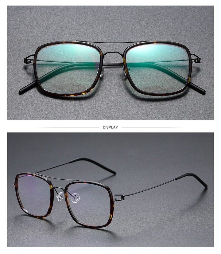 Gatenac Unisex Full Rim Square Titanium Alloy Screwless Double Bridge Frame Eyeglasses Gxyj690 Full Rim Gatenac