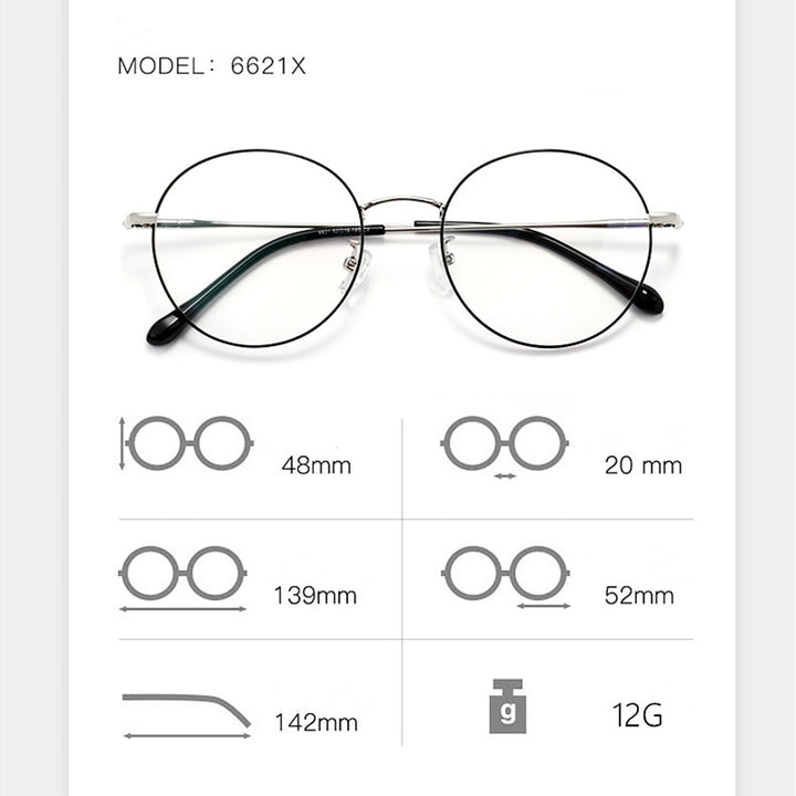 Yimaruili Unisex Full Rim β Titanium Round Frame Eyeglasses 6621X Full Rim Yimaruili Eyeglasses