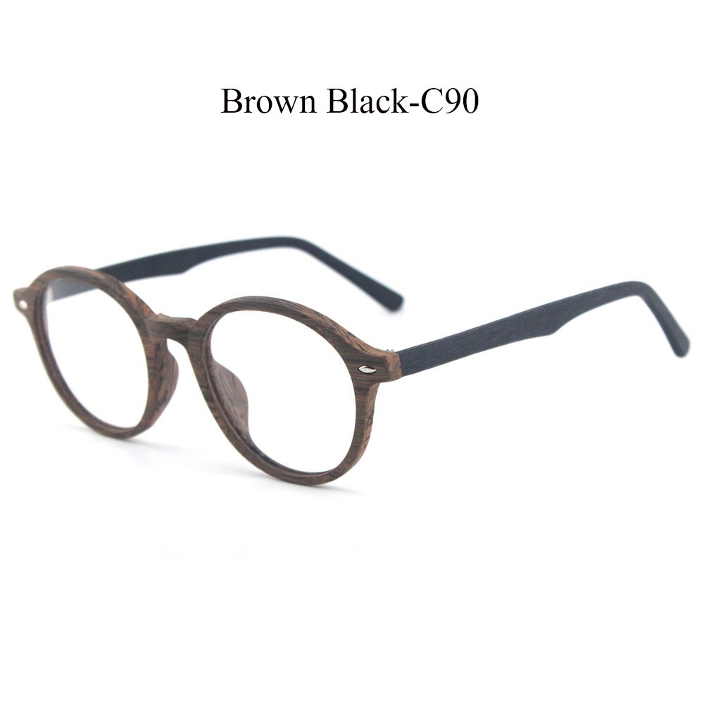 Hdcrafter Unisex Full Rim Round Oval Wood Metal Frame Eyeglasses 4237 Full Rim Hdcrafter Eyeglasses C90