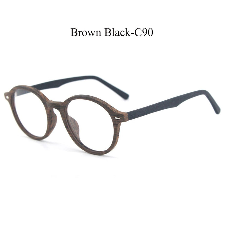 Hdcrafter Unisex Full Rim Round Oval Wood Metal Frame Eyeglasses 4237 Full Rim Hdcrafter Eyeglasses C90