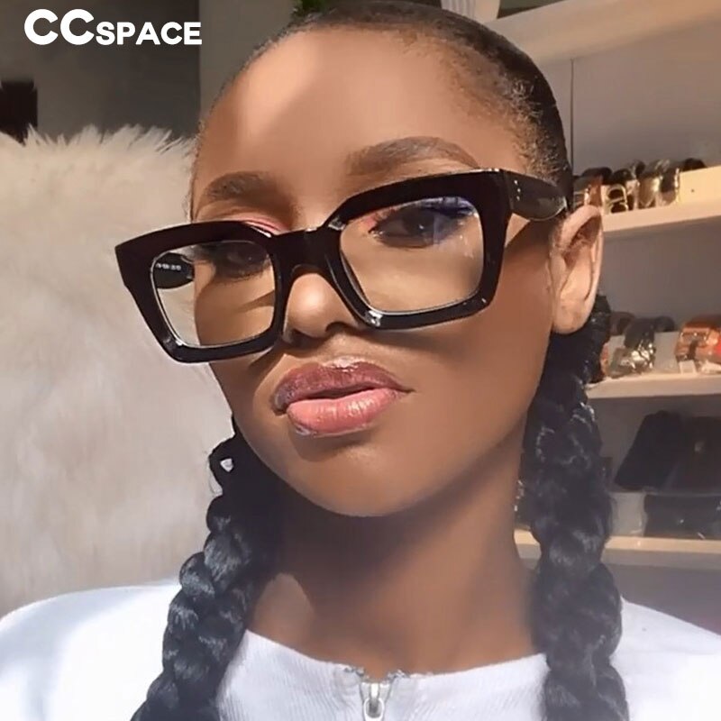 CCspace Unisex Full Rim Square Cat Eye Resin Rivet Frame Eyeglasses 47105 Full Rim CCspace