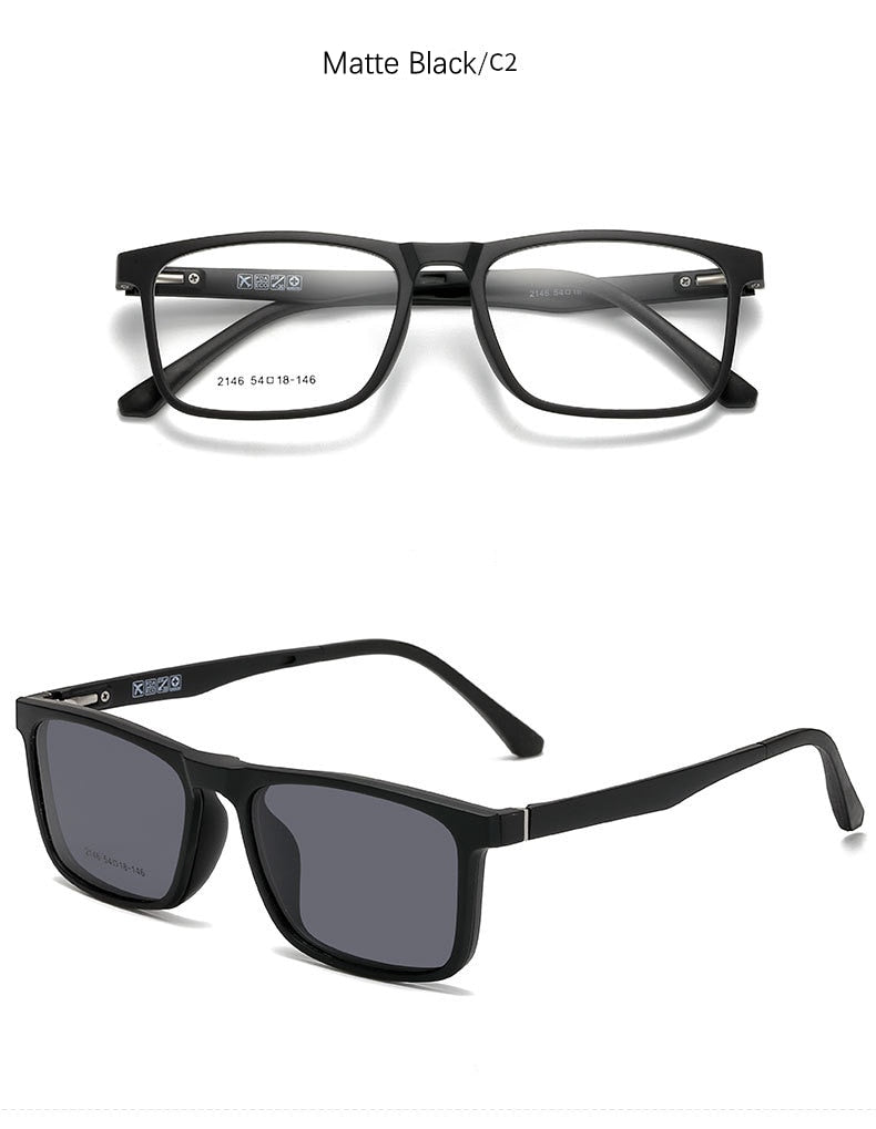 Yimaruili Unisex Full Rim Resin Frame Eyeglasses With Polarized Lens Magnetic Clip On Sunglasses 2146 With Clip Ons Yimaruili Eyeglasses