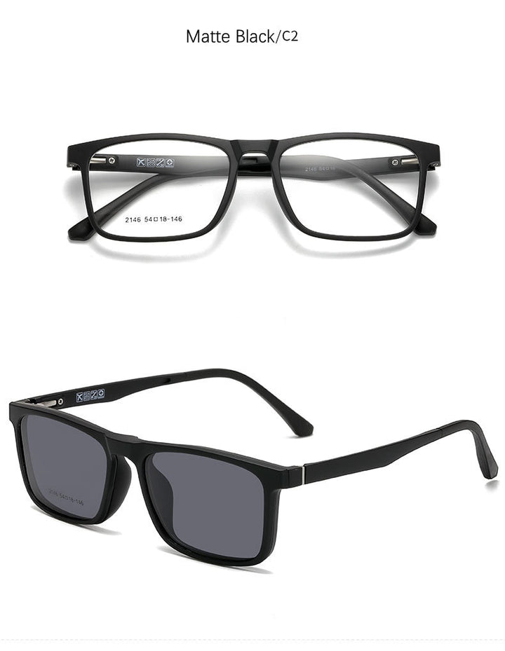 Yimaruili Unisex Full Rim Resin Frame Eyeglasses With Polarized Lens Magnetic Clip On Sunglasses 2146 With Clip Ons Yimaruili Eyeglasses