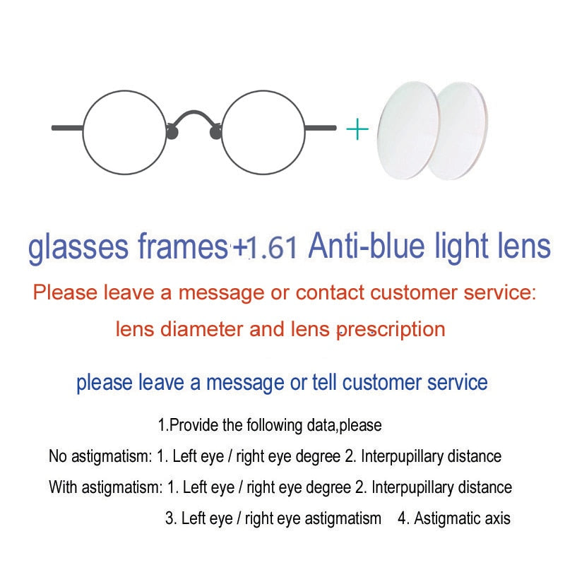 Unisex Handcrafted Small Round Eyeglasses Customizable Lenses Frame Yujo Anti-blueLight 1.61 Index Single Vision China 