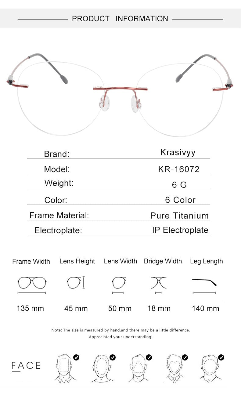 Krasivyy Unisex Rimless Round Titanium Eyeglasses Kr16072 Rimless Krasivyy