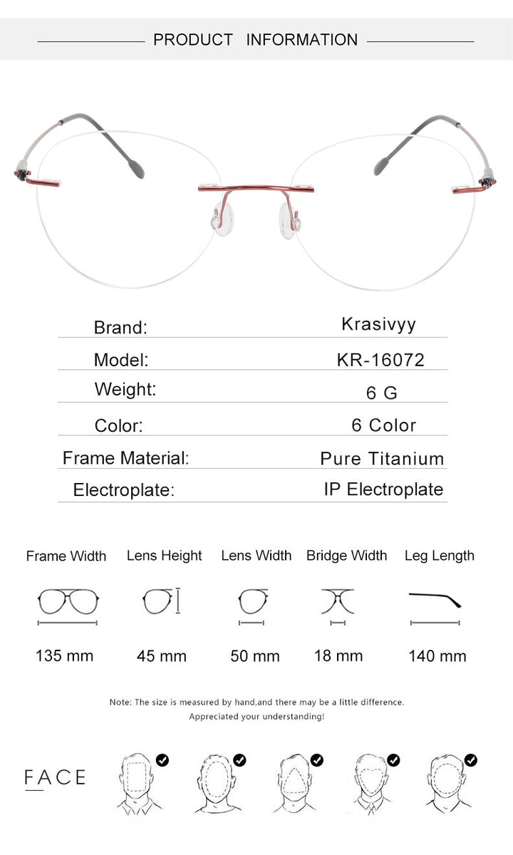 Krasivyy Unisex Rimless Round Titanium Eyeglasses Kr16072 Rimless Krasivyy