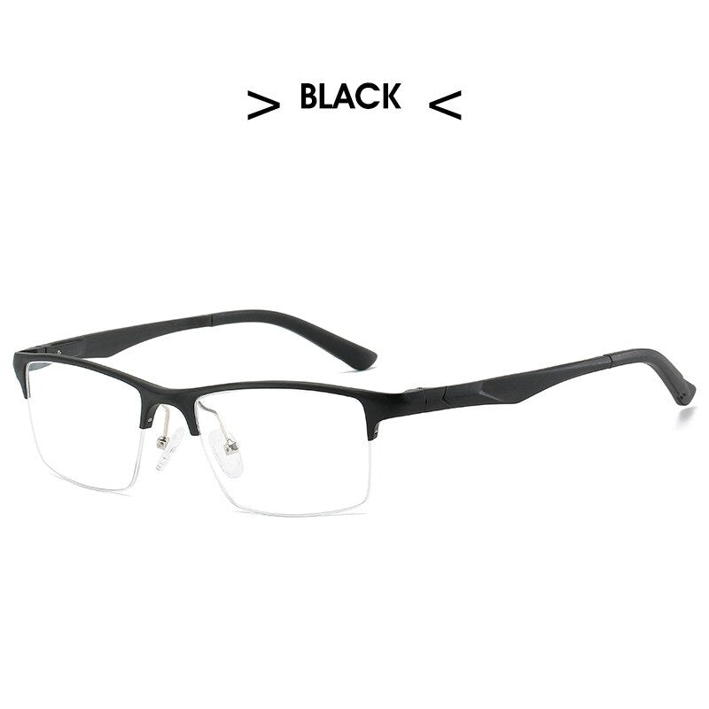 Hdcrafter Men's Semi Rim Square Titanium Alloy Frame Eyeglasses P6329 Semi Rim Hdcrafter Eyeglasses black