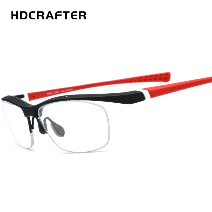 Hdcrafter Men's Semi Rim Rectangle TR 90 Sports Frame Eyeglasses 7027 Full Rim Hdcrafter Eyeglasses Red
