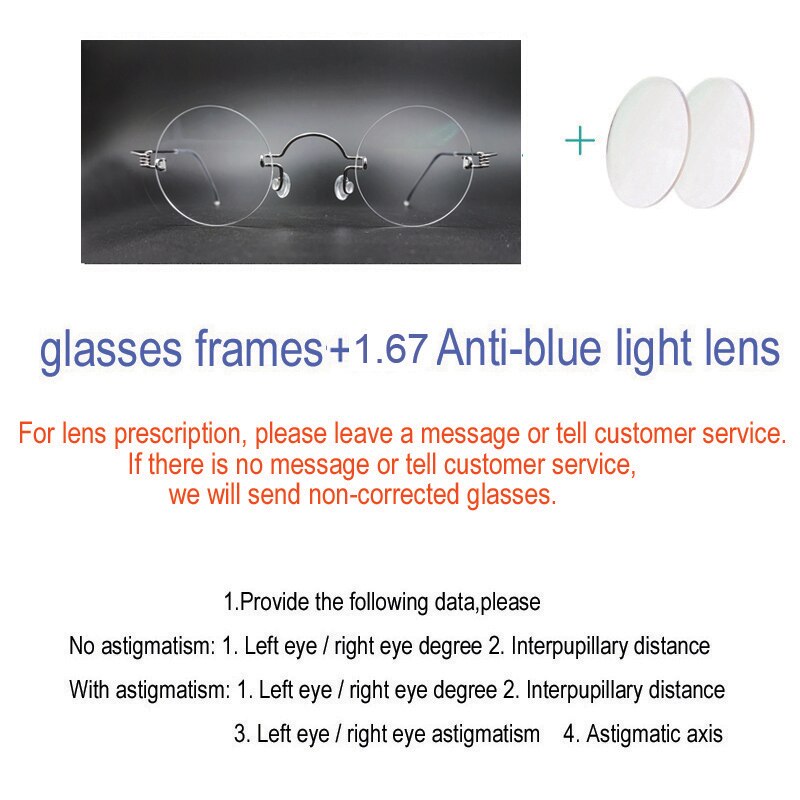 Unisex Handcrafted Round Rimless Steel Frame Eyeglasses Customizable Lenses Rimless Yujo C3 China 