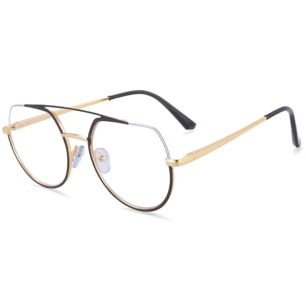 CCspace Unisex Semi Rim Oversized Round Double Bridge Alloy Eyeglasses 54071 Semi Rim CCspace China black