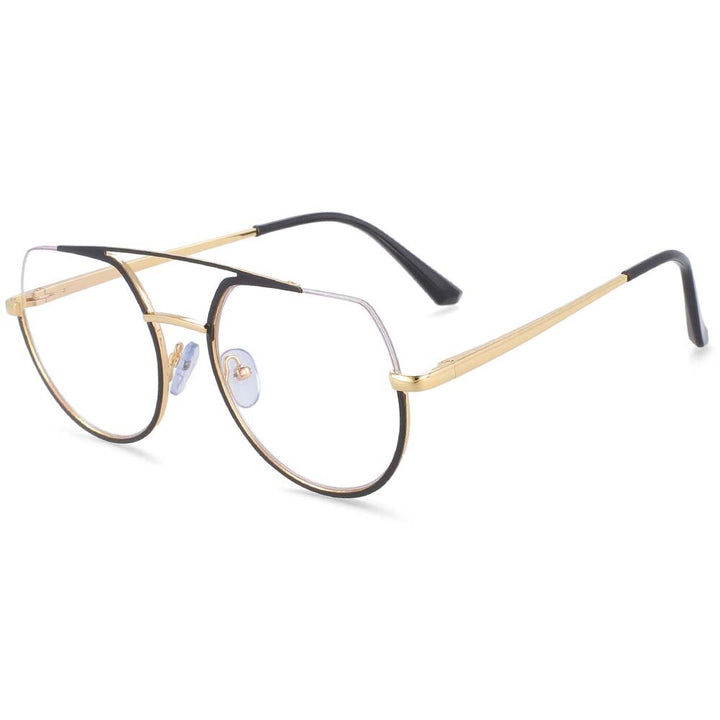 CCspace Unisex Semi Rim Oversized Round Double Bridge Alloy Eyeglasses 54071 Semi Rim CCspace China black