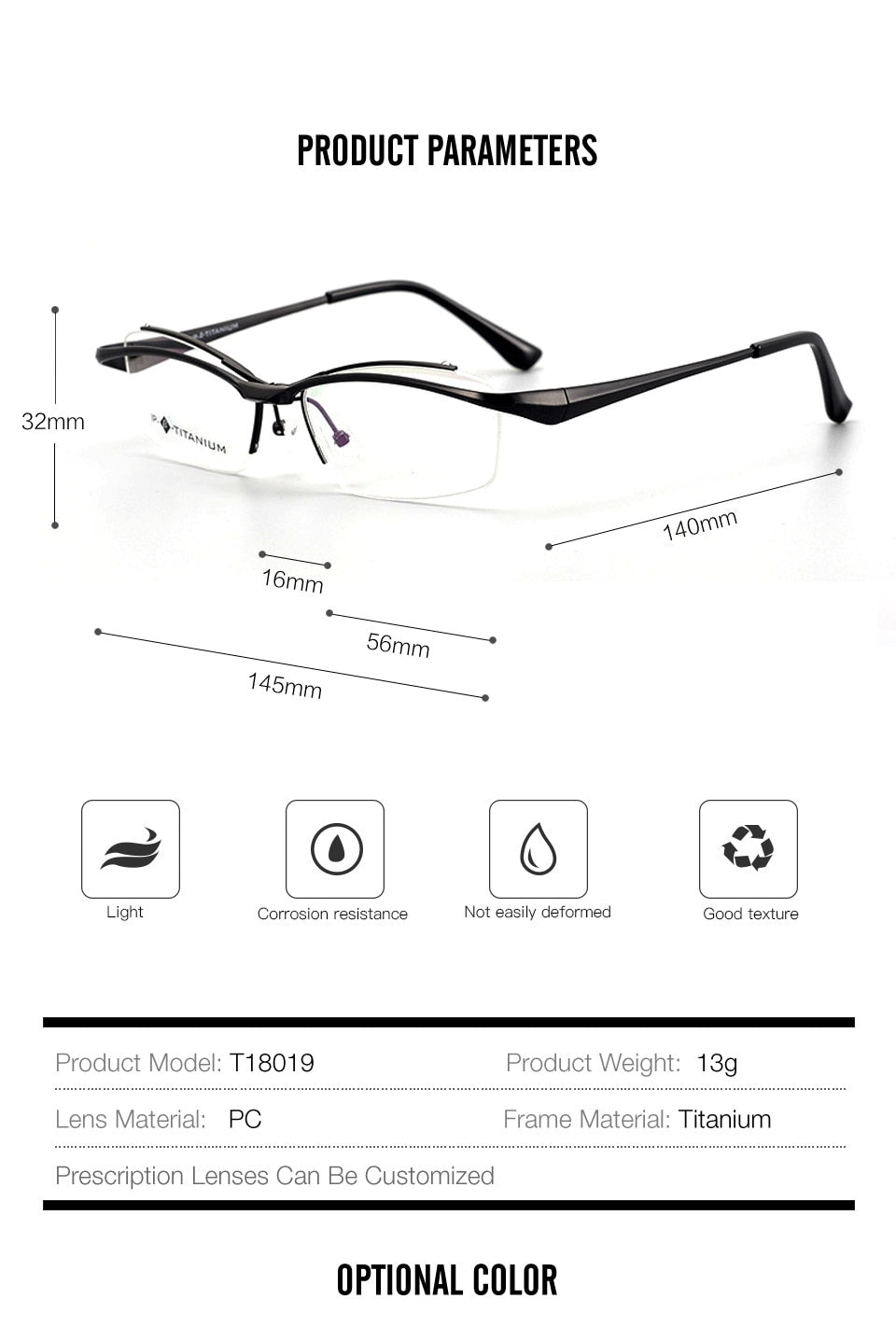 Muzz Men's Semi Rim Square Titanium Flip Up Frame Eyeglasses 18019 Semi Rim Muzz