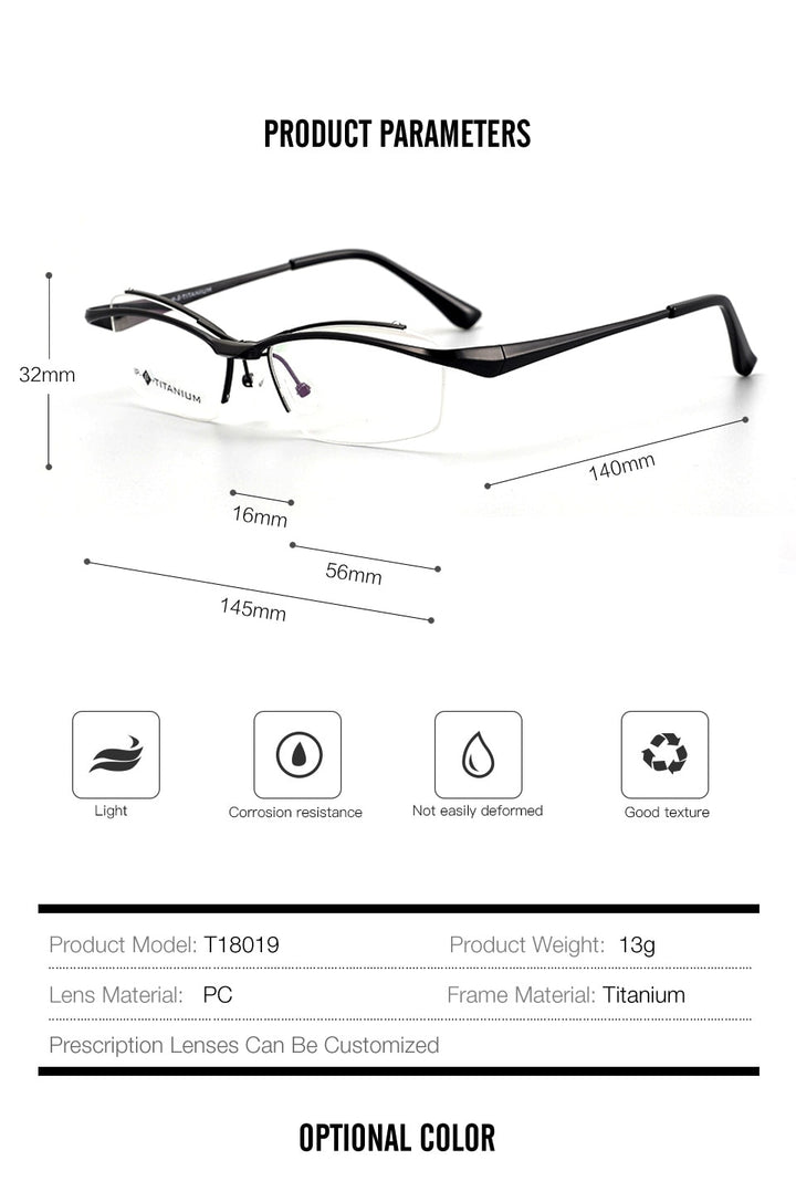 Muzz Men's Semi Rim Square Titanium Flip Up Frame Eyeglasses 18019 Semi Rim Muzz