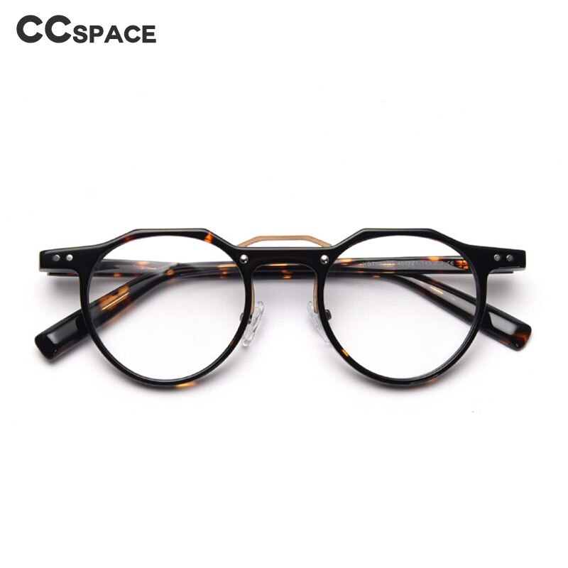CCspace Unisex Full Rim Round Acetate Double Bridge Eyeglasses 49827 Full Rim CCspace