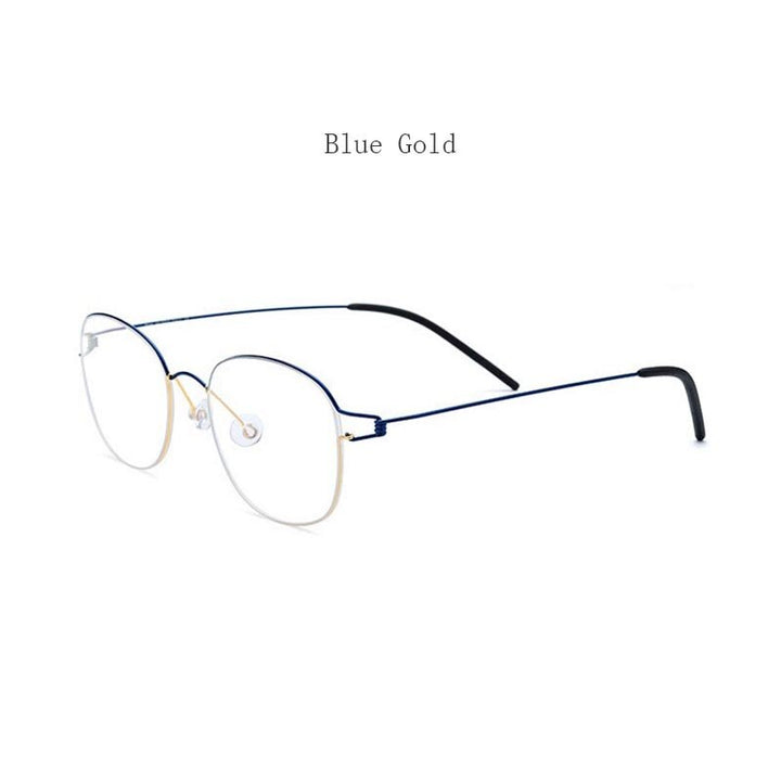Hdcrafter Unisex Full Rim Round Titanium Screwless Frame Eyeglasses 28618 Full Rim Hdcrafter Eyeglasses Blue Gold
