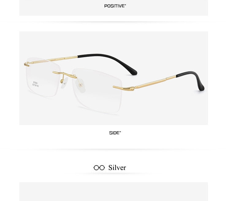 Men's Rimless Square Alloy Frame Eyeglasses Customizable Lenses Zt7053 Rimless Bclear