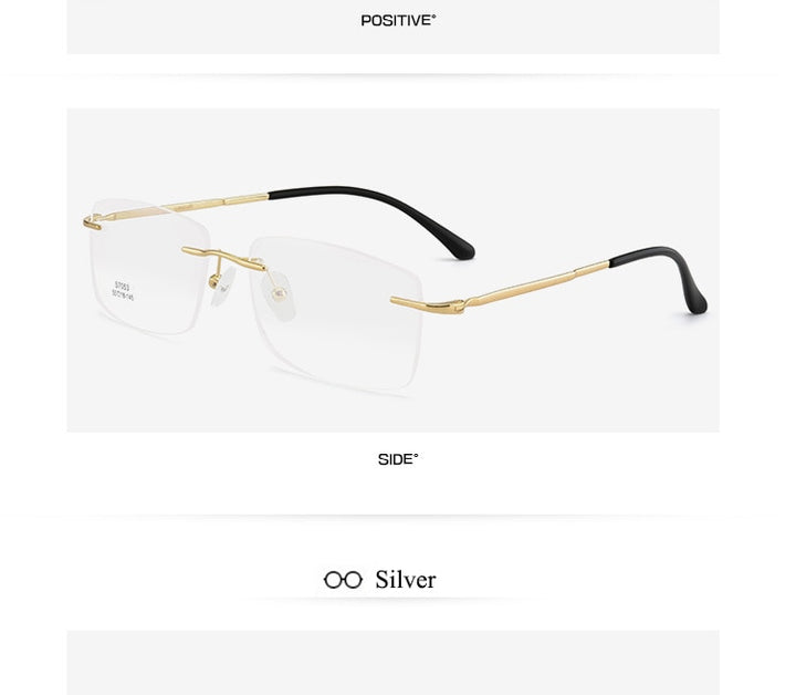 Men's Rimless Square Alloy Frame Eyeglasses Customizable Lenses Zt7053 Rimless Bclear
