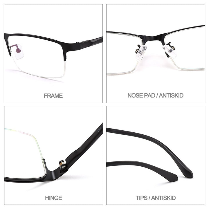 Gmei Men's Semi Rim Rectangle Alloy Eyeglasses S61006 Semi Rim Gmei Optical